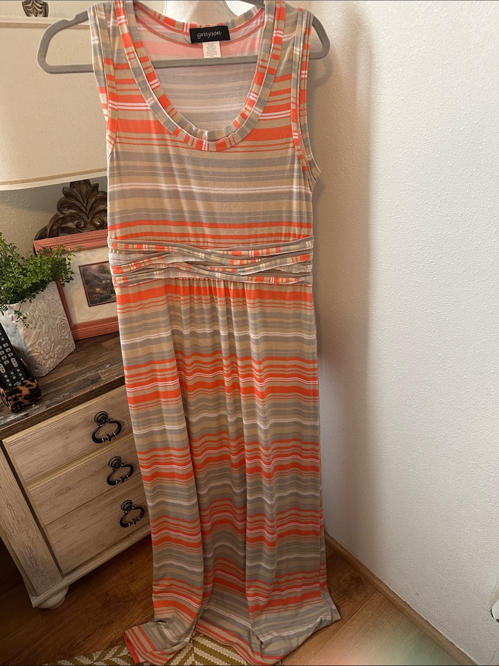 Sleeveless Striped Maxi Dress in Coral and Gray by grayson
